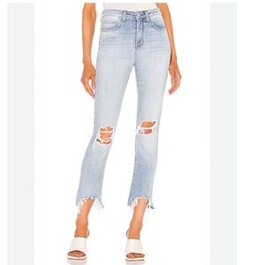 L'AGENCE High‎ Line Distressed Skinny Jeans Light Wash Raw Hem 29